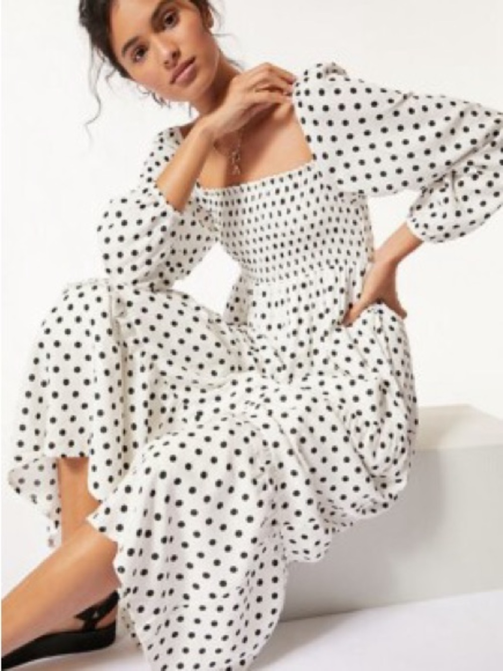 Dolan Anthropologie White Maxi Dress with Black Polka Dots